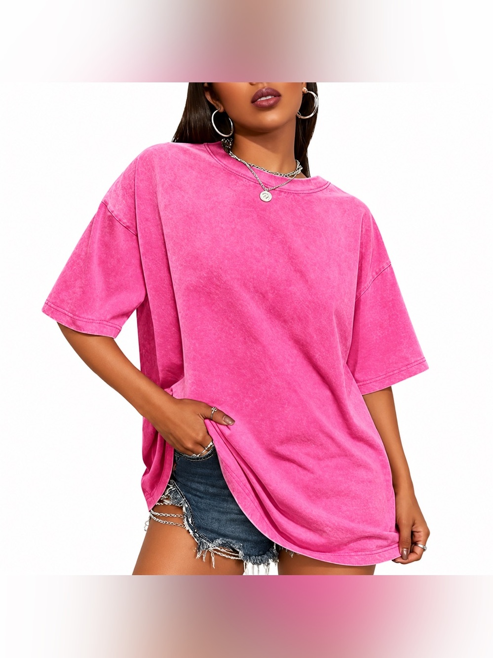 Astrid Hot Pink Mineral Wash Oversized Cotton T-Shirt XL NWT - Picture 2 of 7